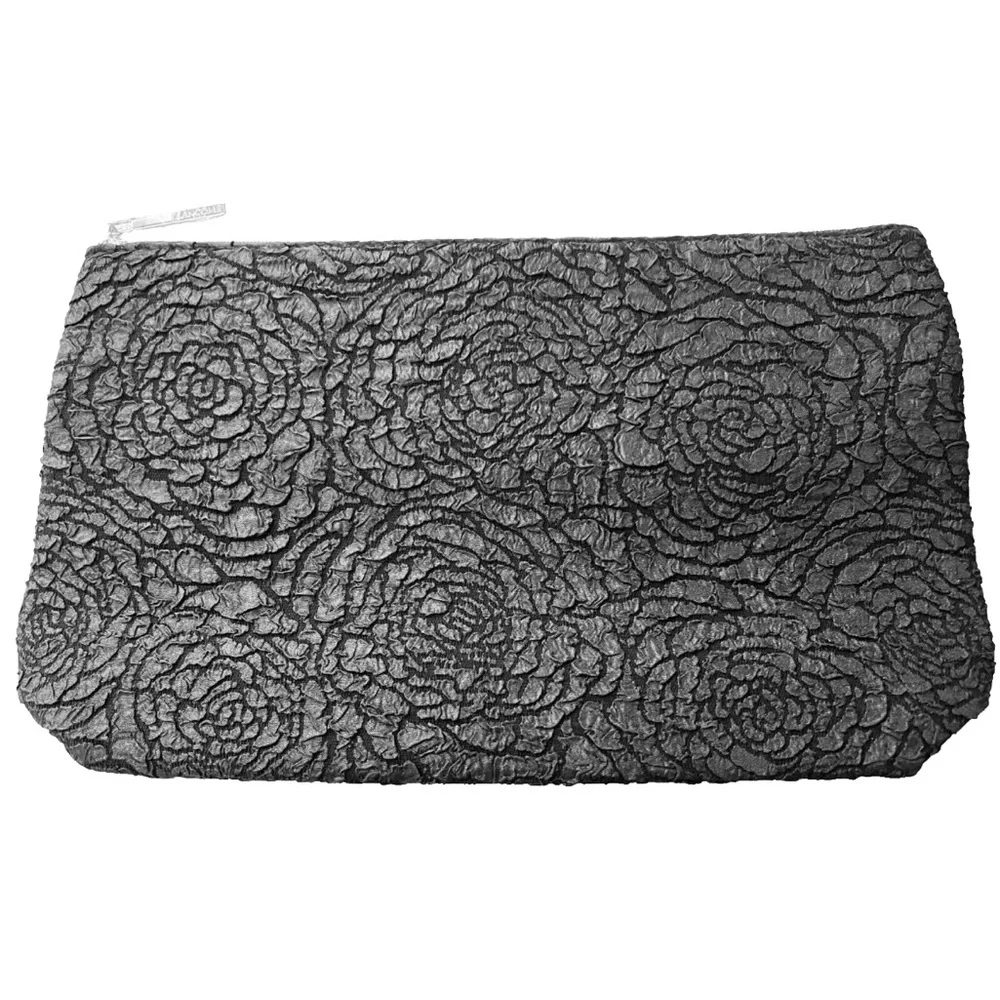 Lancome Paris Black LARGE Rose Travel Cosmetic Makeup Bag L33 Brand New